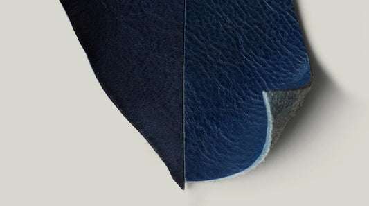 A strip of navy blue veg tan Italian leather